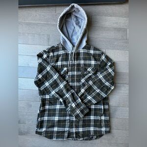 Men’s Vans Plaid Button Down Long Sleeve Hooded Flannel Jacket Shirt Casual M